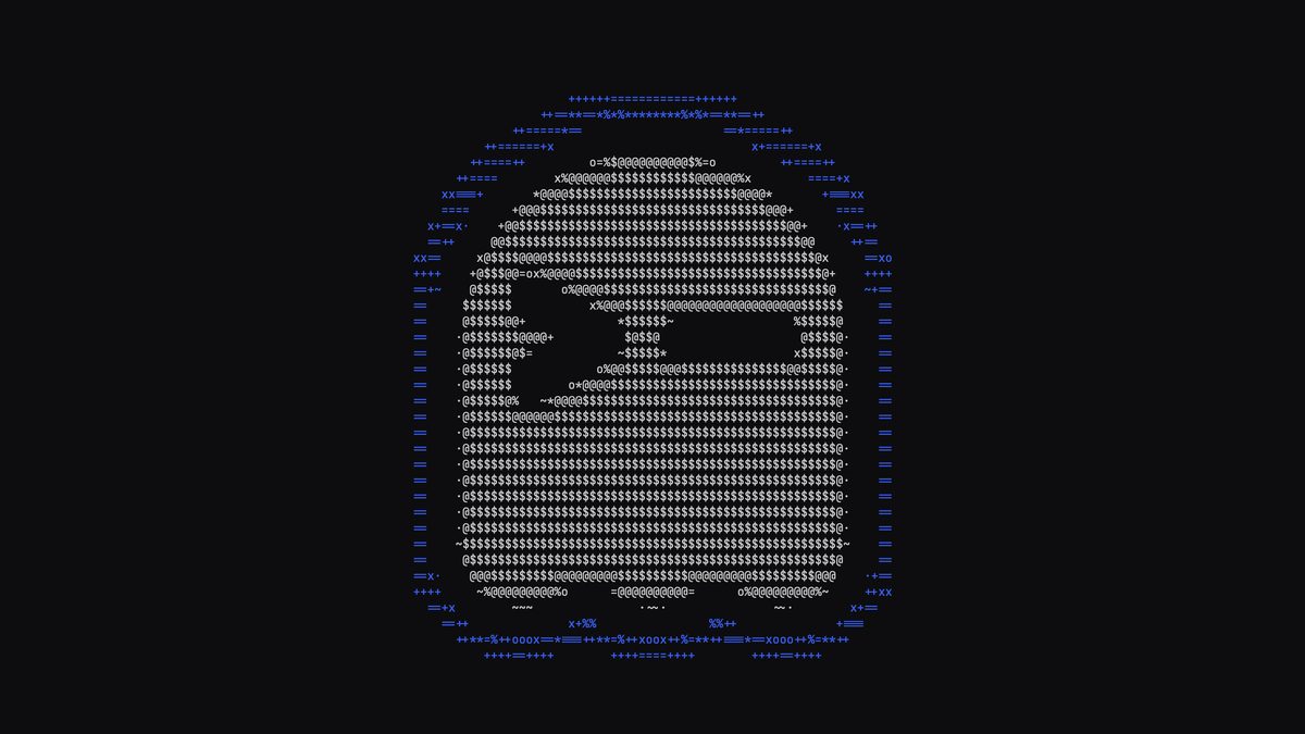 Ghostty 터미널 공식 소셜 카드, 다크 배경에 파란 ASCII 아트 문자로 그려진 고스트 로고