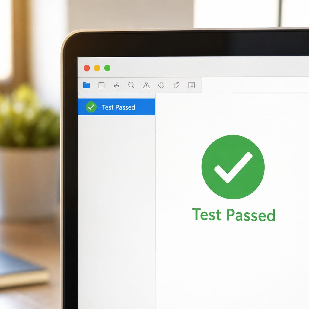 Xcode 테스트 네비게이터에 Test Passed 초록 체크가 표시된 화면