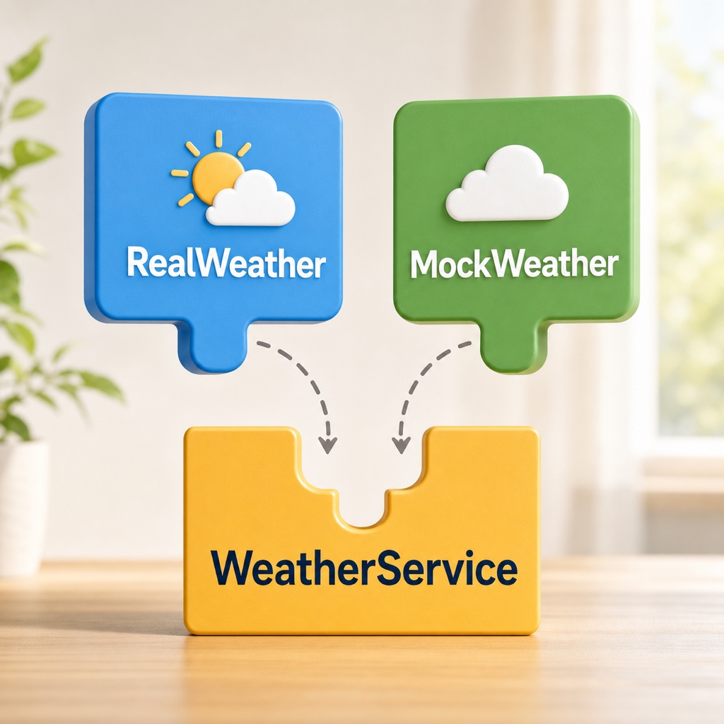 실전에선 RealWeather 자리에 MockWeather만 갈아끼우면 끝이에요